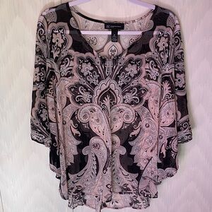 INC International Concepts Black and Pink Paisley Blouse